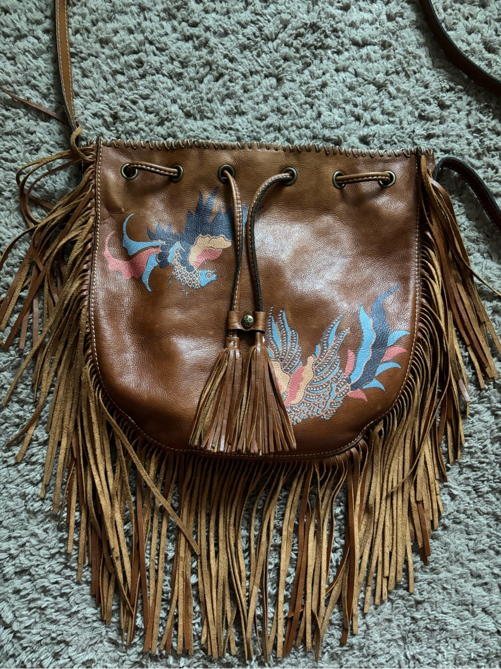 Patricia Nash exotic bird fringe crossbody bag